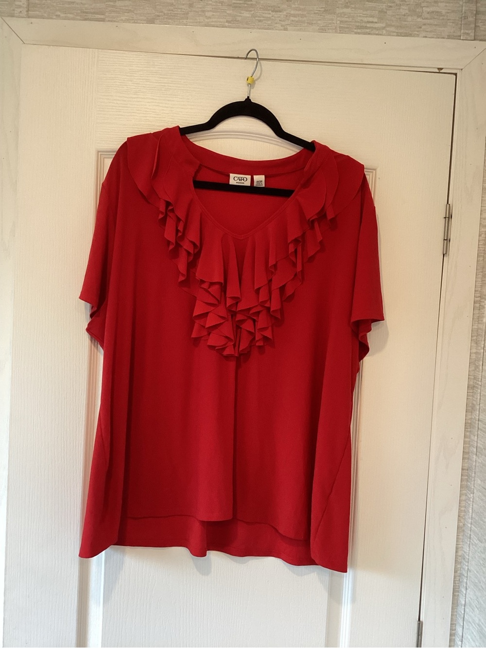Cato Red Ruffle V-Neck Blouse 26/28W EUC